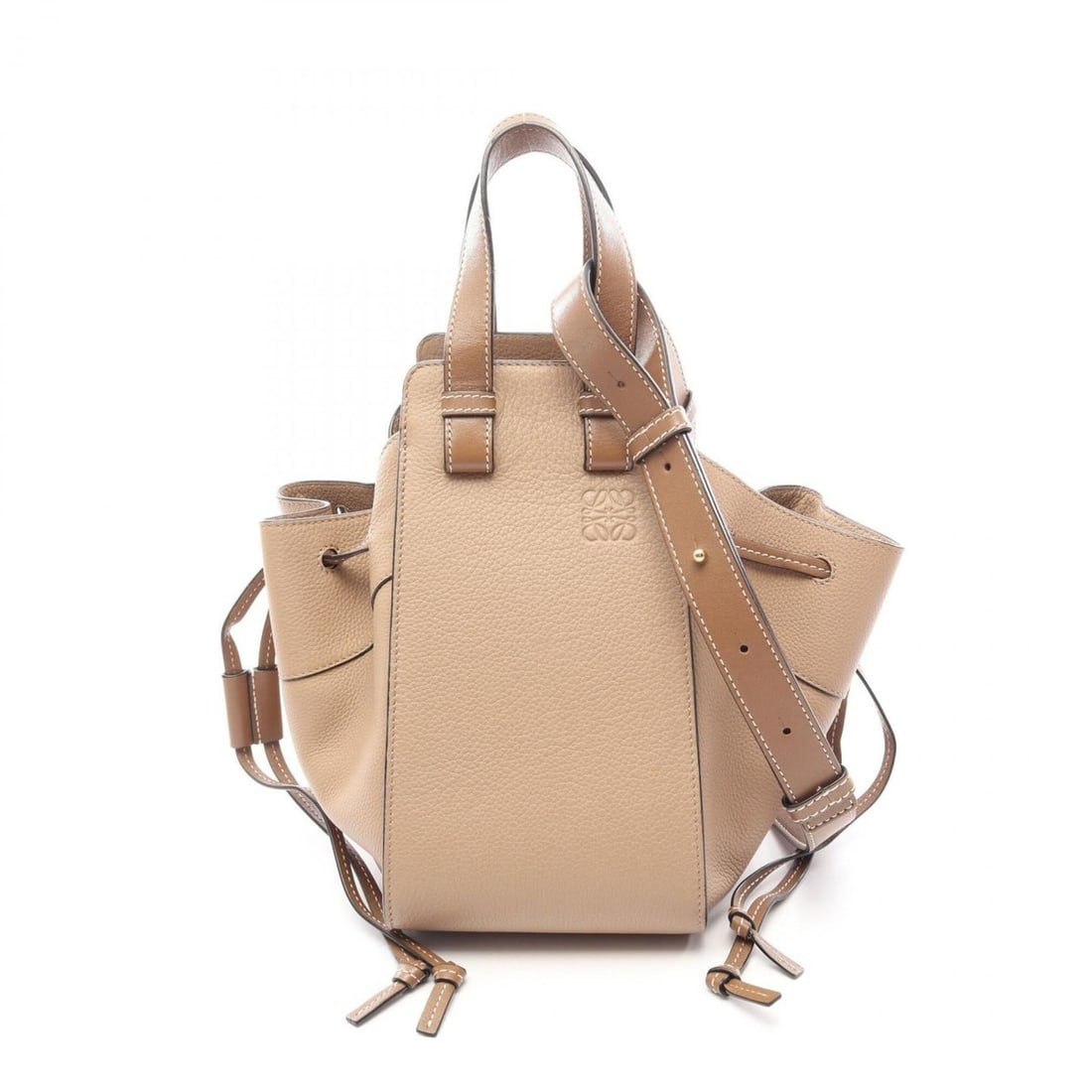 Loewe Hammock Small 2-Way Handbag, Leather, Women's, Beige/Brown: --- Catalog ---Category: SizeSize (HxWxD): 25cm x 14cm x 25cm / 9.84'' x 5.51'' x 9.84''Category: DesignType: HandbagColor: Beige, BrownGender: WomenMaterial: Leather Category: GeneralBrand: Loewe--- 