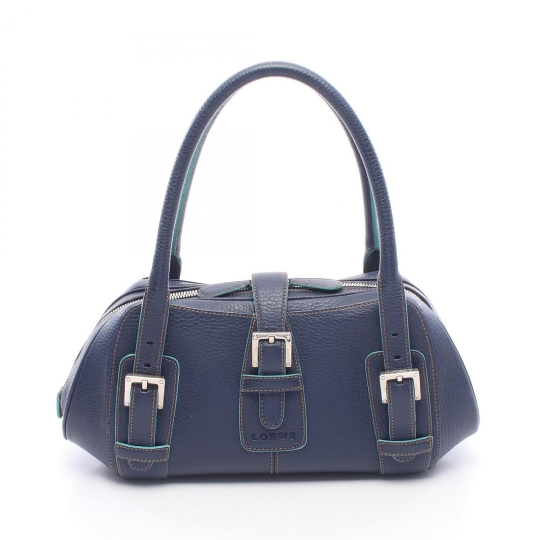 Loewe Senda Handbag, Leather, Women's, Navy/Green: --- Catalog ---Category: SizeSize (HxWxD): 16cm x 25cm x 7cm / 6.29'' x 9.84'' x 2.75''Category: DesignType: HandbagColor: Green, NavyGender: WomenMaterial: Leather Category: GeneralBrand: Loewe--- It