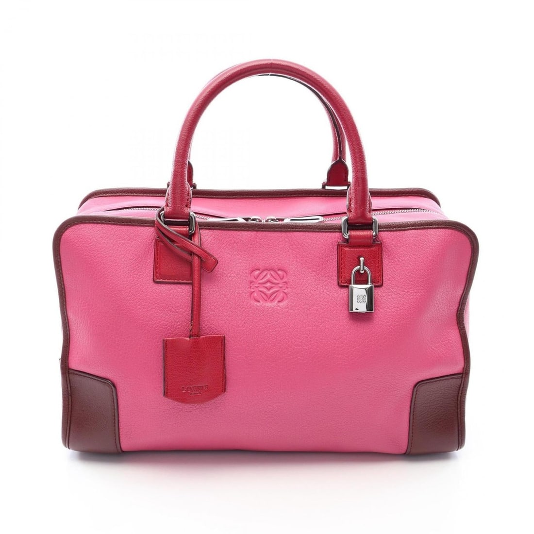 Loewe Amazona 36 Handbag, Leather, Women's, Pink, Red, Brown: --- Catalog ---Category: SizeSize (HxWxD): 20cm x 35cm x 14cm / 7.87'' x 13.77'' x 5.51''Category: DesignType: HandbagColor: Brown, Pink, Red colorGender: WomenMaterial: Leather Category: GeneralBrand