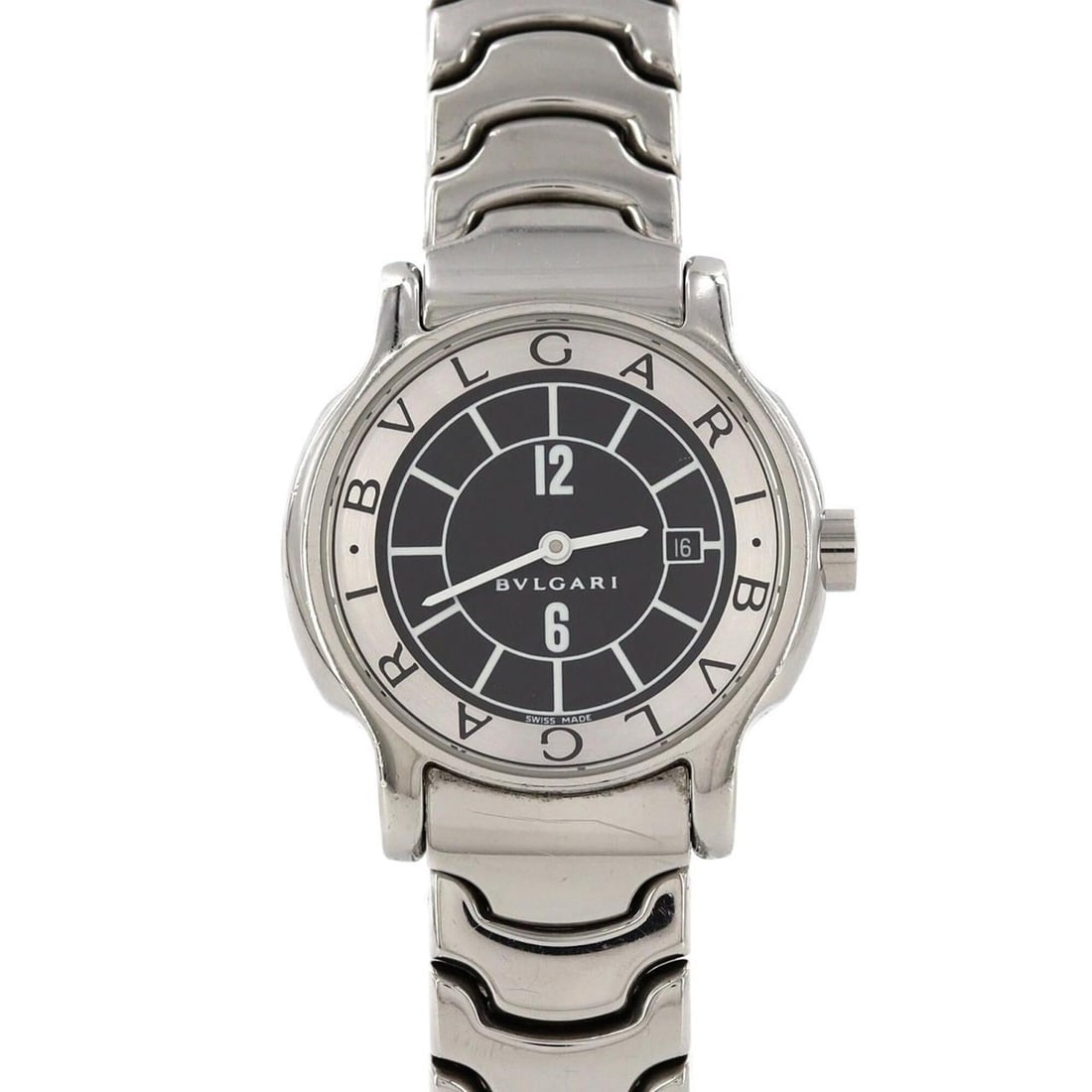 Bulgari Solotempo ST29S ST29BSSD Stainless Steel Quartz Watch: --- Catalog ---Category: SizeWrist Size: 15cm / 5.9''Case Diameter: 29mm / 1.14''Category: DesignType: WristwatchGender: WomenColor (Dial): BlackMaterial (Band): Stainless steelMaterial (Case): Stainl
