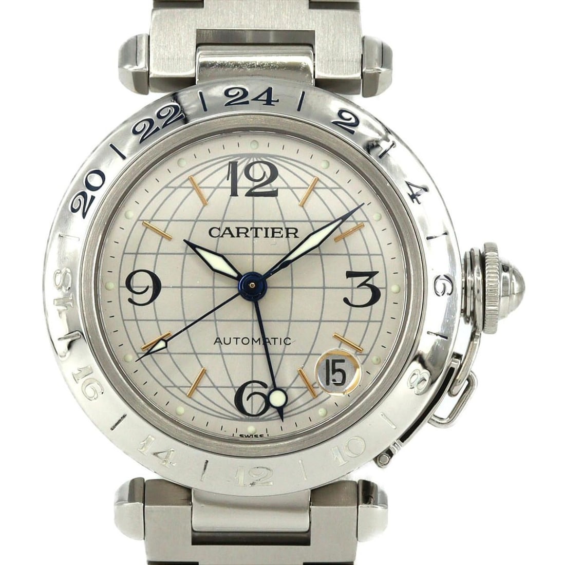 Cartier Pasha C GMT W31029M7 Stainless Steel Automatic Watch (1 of 9)