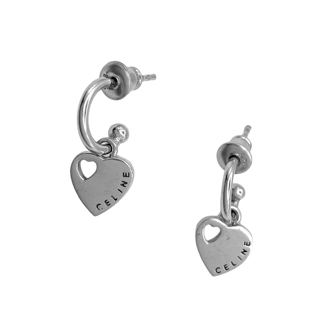 CELINE Logo Heart Hoop Earrings, Swinging Metal Silver, Women's: --- Catalog ---Category: SizeSize (HxWxD): 20.00mm x 17.00mm / 0.79'' x 0.67''Category: DesignType: Hoop earringsColor: SilverGender: WomenMaterial: MetalCategory: GeneralBrand: Celine--- Item List --