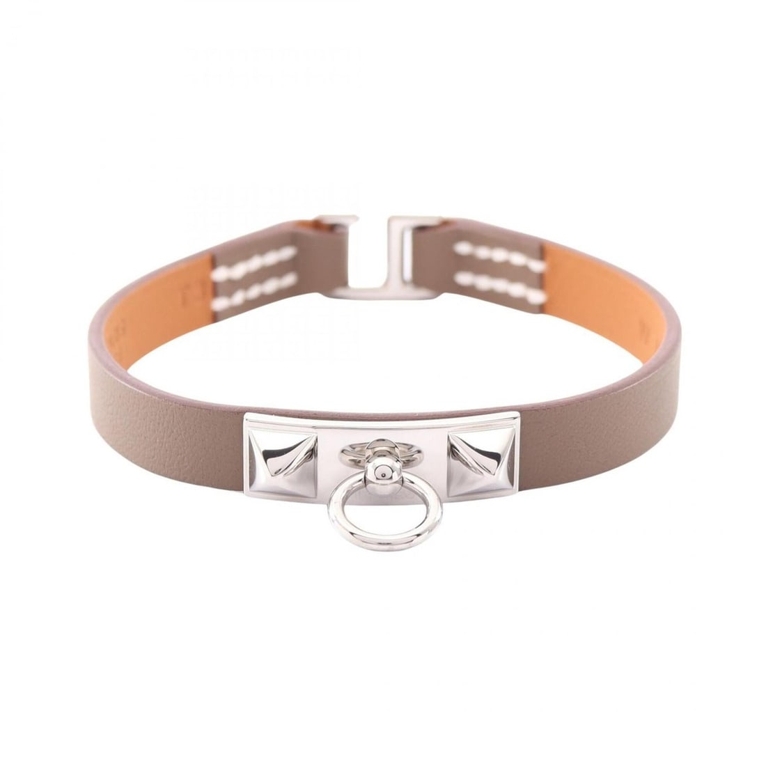 Hermes Rivale Mini Etoupe Bracelet, Stainless Steel, Veau Swift Leather, Women's, Gray/Silver Tone, (1 of 7)