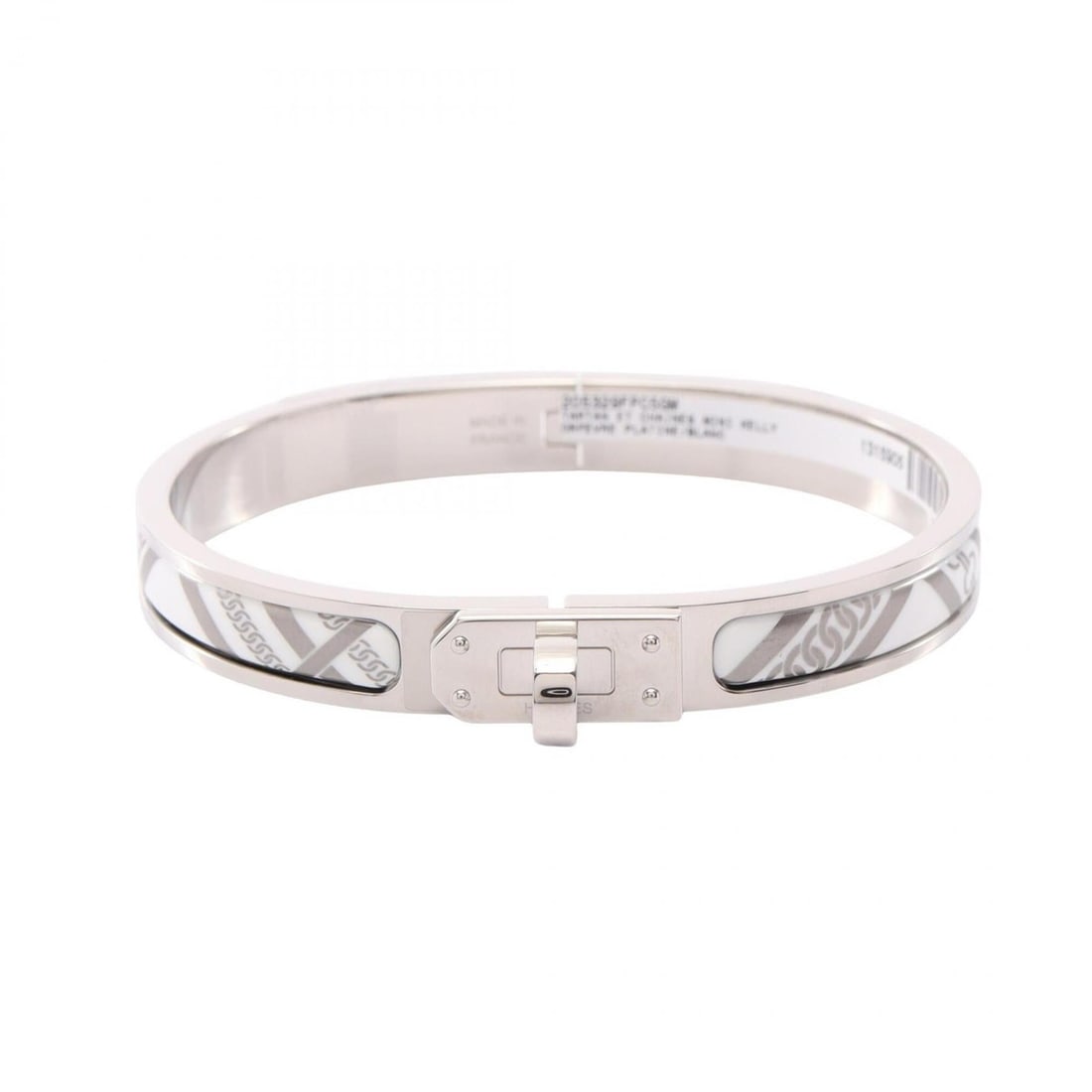Hermes Mini Click Kelly PM Honage Tartan et Chaine Bangle Accessory, Stainless Steel Enamel,: --- Catalog ---Category: DesignType: BangleColor: Silver, WhiteGender: WomenMaterial: Stainless steelCategory: GeneralBrand: Hermes--- Item List ---Section: ConditionRanking: Rank NS Never used / disp
