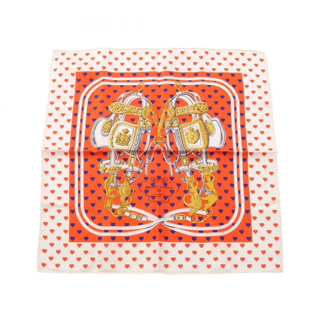 Hermes Petit Carré 45 Brides de Gala Love Scarf/Muffler, Silk, Women's, Orange/White/Multicolor: --- Catalog ---Category: SizeSize (LxW): 42cm x 42cm / 16.53'' x 16.53''Category: DesignType: ScarfColor: Multi-color, Orange, WhiteGender: WomenMaterial: Silk Category: GeneralBrand: Hermes--- Item L