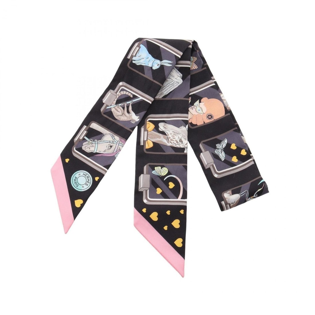 Hermes Twilly Scarf (HERMES STORY) - Silk, Women's, Black/Multicolor: --- Catalog ---Category: SizeSize (LxW): 85cm x 5cm / 33.46'' x 1.96''Category: DesignType: ScarfColor: Black, Multi-colorGender: WomenMaterial: Silk Category: GeneralBrand: Hermes--- Item List ---Sec