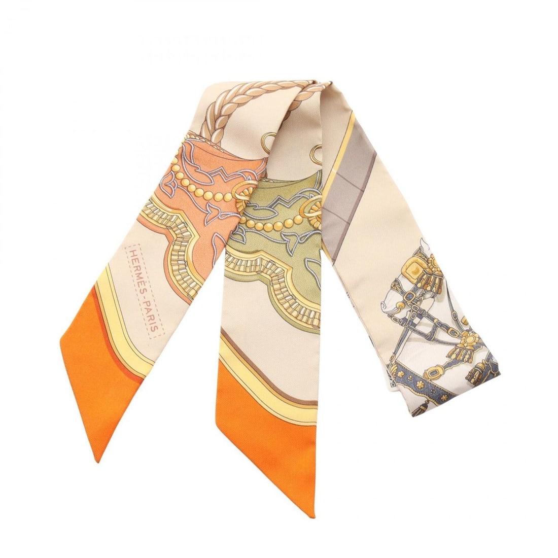 Hermes Twilly GRAND APPARAT Scarf Muffler Silk Women's Beige Orange Multicolor: --- Catalog ---Category: SizeSize (LxW): 85cm x 5cm / 33.46'' x 1.96''Category: DesignType: ScarfColor: Beige, Multi-color, OrangeGender: WomenMaterial: Silk Category: GeneralBrand: Hermes--- Item Lis