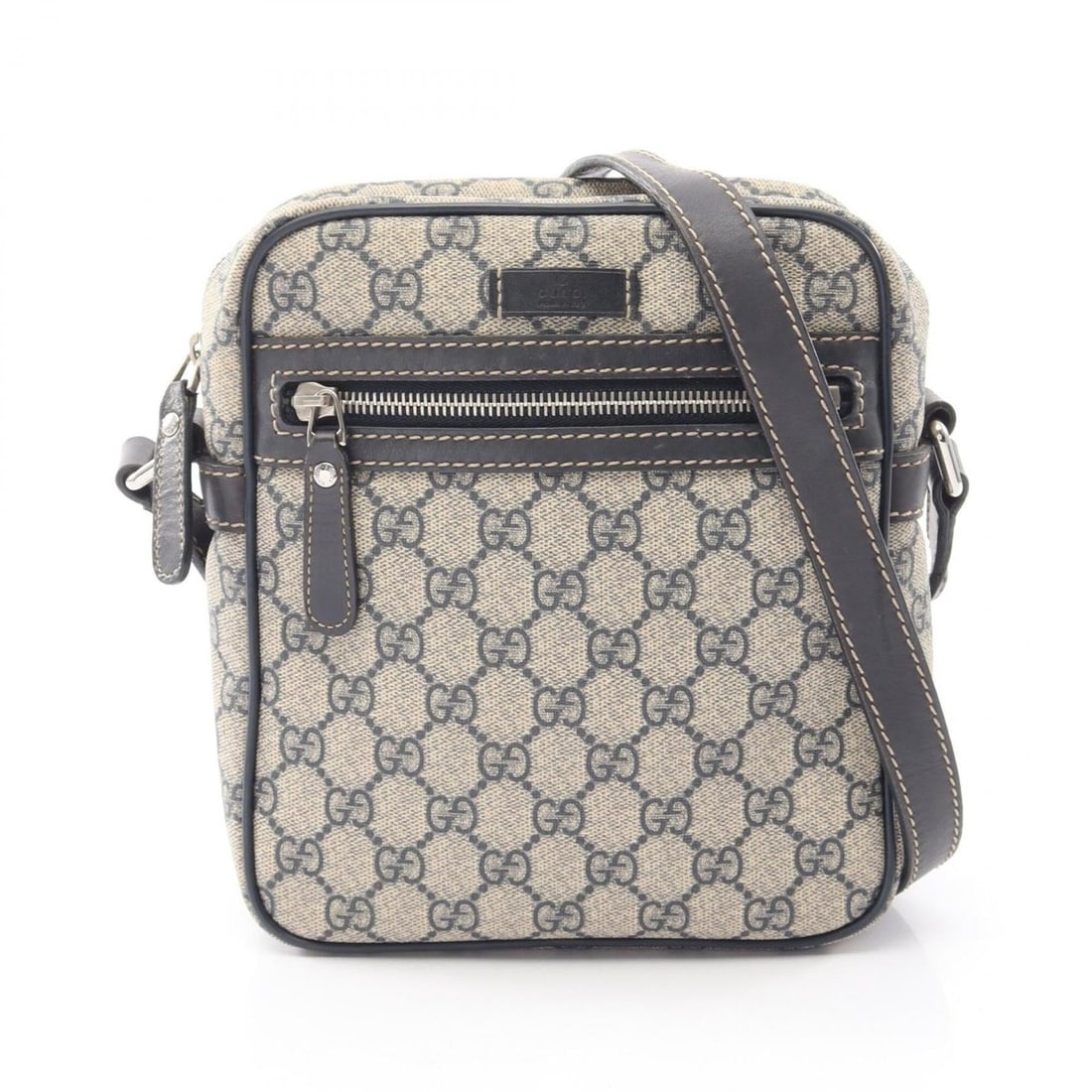 Gucci GG Supreme Shoulder Bag/Handbag, Coated Canvas and Leather, Women's, Beige/Navy, Item Number: --- Catalog ---Category: SizeSize (HxWxD): 21.5cm x 19cm x 7cm / 8.46'' x 7.48'' x 2.75''Category: DesignType: Handbag, Shoulder bagColor: Beige, NavyGender: WomenMaterial: GG Supreme , Leather Catego