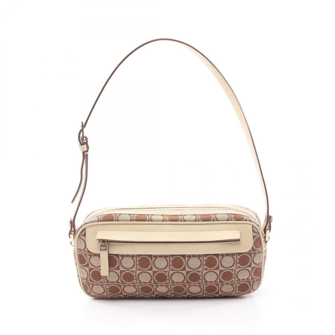 Salvatore Ferragamo Gancini Shoulder Bag/Handbag, Canvas and Leather, Women's, Ivory/Brown, 21 3323: --- Catalog ---Category: SizeSize (HxWxD): 10cm x 22cm x 5cm / 3.93'' x 8.66'' x 1.96''Category: DesignType: Handbag, Shoulder bagColor: Brown, IvoryGender: WomenMaterial: Canvas , Leather Category: G