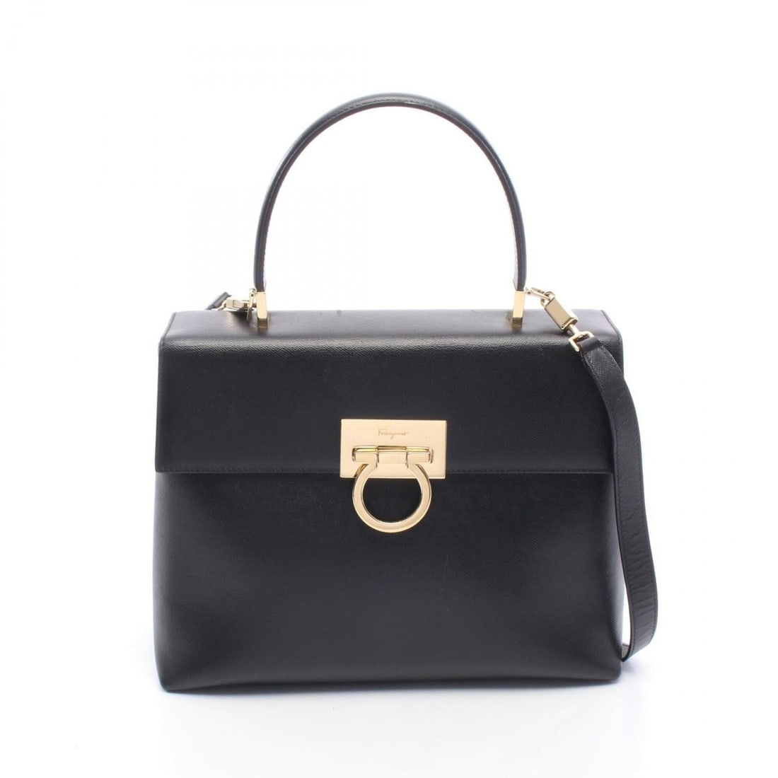 Salvatore Ferragamo Gancini 2-Way Handbag, Leather, Women's, Black: --- Catalog ---Category: SizeSize (HxWxD): 20cm x 26cm x 10cm / 7.87'' x 10.23'' x 3.93''Category: DesignType: HandbagColor: BlackGender: WomenMaterial: Leather Category: GeneralBrand: Salvatore Ferra