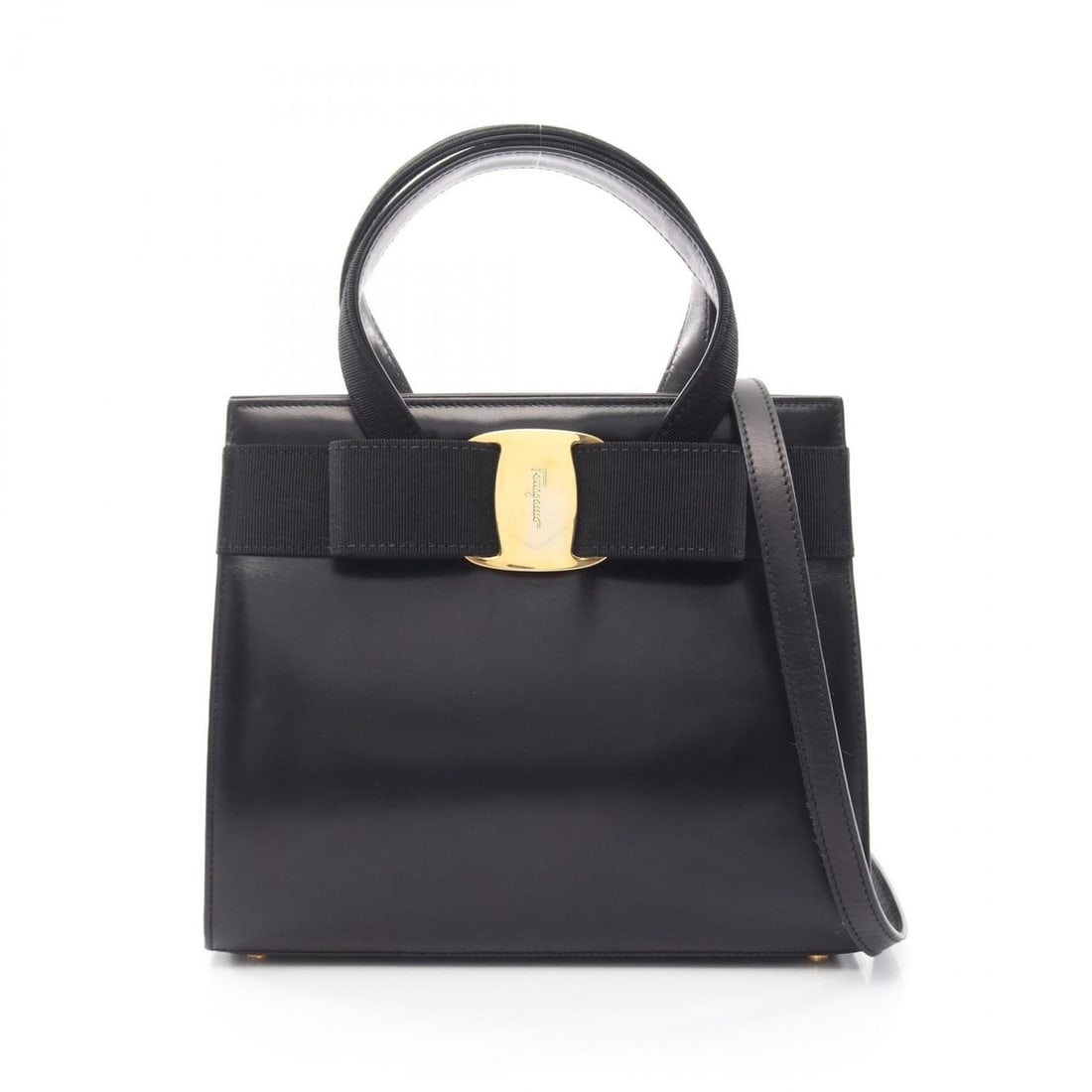 Salvatore Ferragamo Vara Ribbon 2-Way Handbag, Leather, Women's, Black, Item No. 21 4178: --- Catalog ---Category: SizeSize (HxWxD): 20.5cm x 24.5cm x 10cm / 8.07'' x 9.64'' x 3.93''Category: DesignType: HandbagColor: BlackGender: WomenMaterial: Leather Category: GeneralMPN: 21 4178Brand: 
