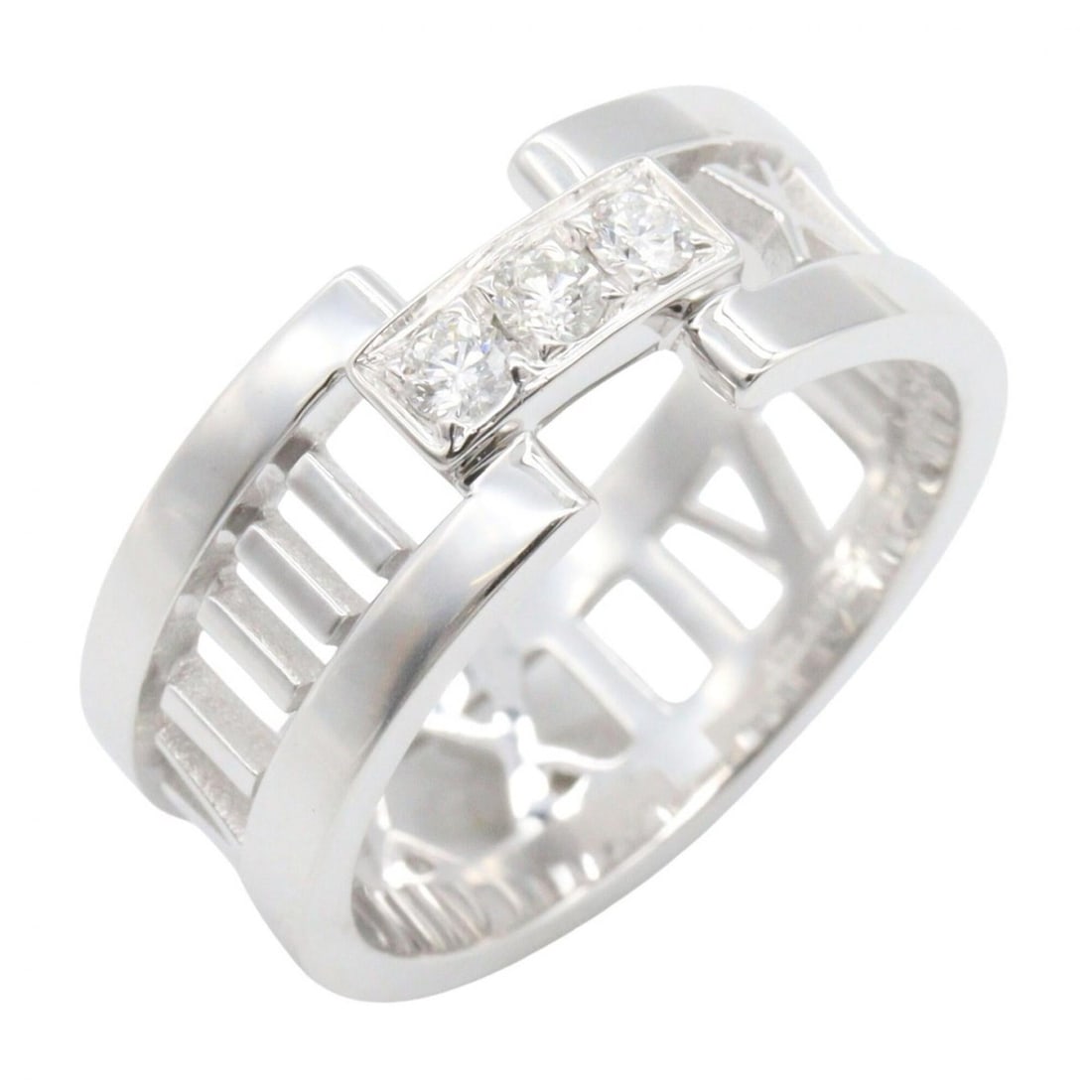 Tiffany & Co. Atlas Ring, Diamond 18K White Gold (18KWG), Women's Silver Tone, Clear Tone: --- Catalog ---Category: SizeJP Size: 18US Size: 9Category: DesignType: Band ringColor: Clear, SilverGender: Women,MenMaterial: White gold (18K)Category: GeneralBrand: Tiffany--- Item List ---Section: