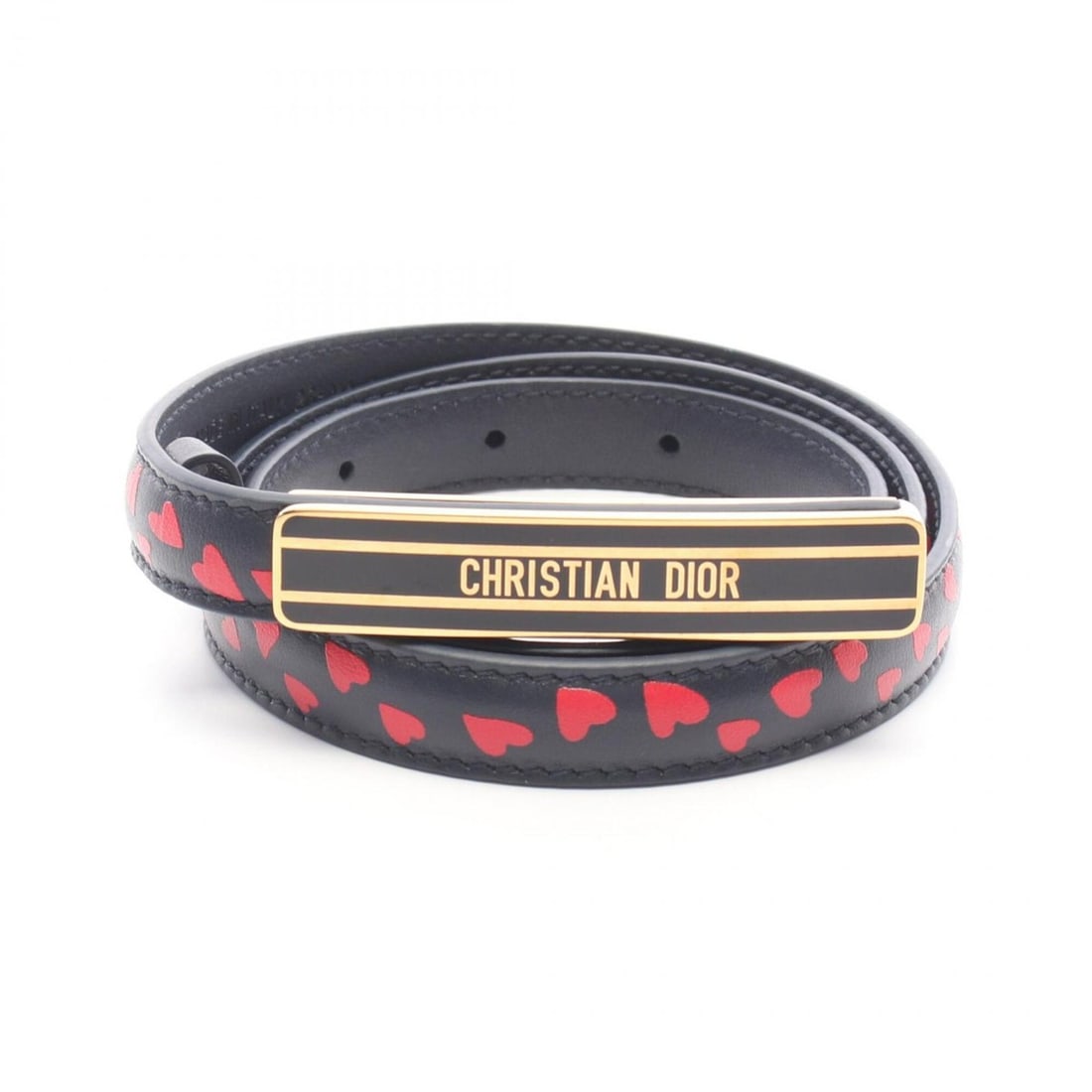 Christian Dior Dior Logo Heart Mini Belt, Leather, Women's, Navy/Red: --- Catalog ---Category: SizeLength: 69.5cm - 79.5cm / 27.36'' - 31.29''Category: DesignType: Standard beltColor: Navy, Red colorGender: WomenMaterial (Strap): Leather Category: GeneralBrand: Christia