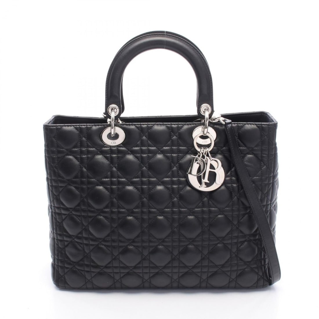 Christian Dior Dior Lady Large Cannage 2-Way Handbag, Leather, Women's, Black: --- Catalog ---Category: SizeSize (HxWxD): 25cm x 32cm x 11cm / 9.84'' x 12.59'' x 4.33''Category: DesignType: HandbagColor: BlackGender: WomenMaterial: Leather Category: GeneralBrand: Christian Dior-
