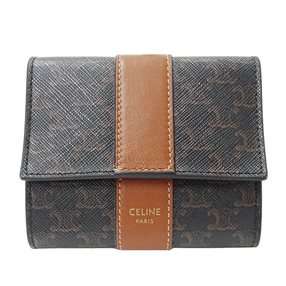 Celine CELINE Women's Wallet, Brand Name, Bi-fold Triomphe Leather, Brown, Mini Compact Wallet: --- Catalog ---Category: SizeSize (HxWxD): 9cm x 10.5cm x 2.5cm / 3.54'' x 4.13'' x 0.98''Category: DesignType: Wallet (bi-fold)Color: BrownGender: WomenMaterial: Leather Category: GeneralBrand: Celin