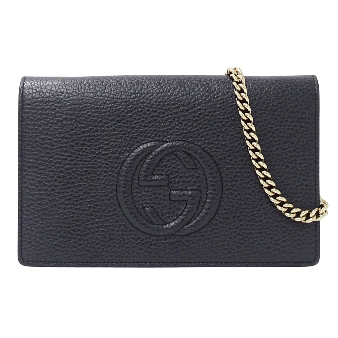 Gucci women's brand shoulder wallet, Soho leather, navy, 407041, chain wallet.: --- Catalog ---Category: SizeSize (HxWxD): 13cm x 20cm x 3cm / 5.11'' x 7.87'' x 1.18''Category: DesignType: Chain/Shoulder walletColor: NavyGender: WomenMaterial: Leather Category: GeneralMPN: 407041