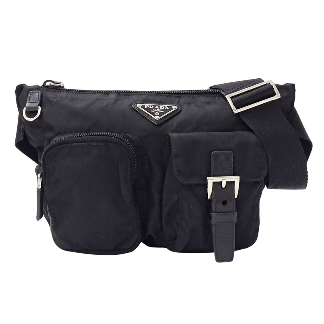 Prada handbag for women and men, brand name, body bag, waist nylon, black, BM0010, black logo, mini: --- Catalog ---Category: SizeSize (HxWxD): 19cm x 27cm x 1cm / 7.48'' x 10.62'' x 0.39''Category: DesignType: Handbag, Sling bagColor: BlackGender: Men,WomenMaterial: Nylon Category: GeneralMPN: BM001