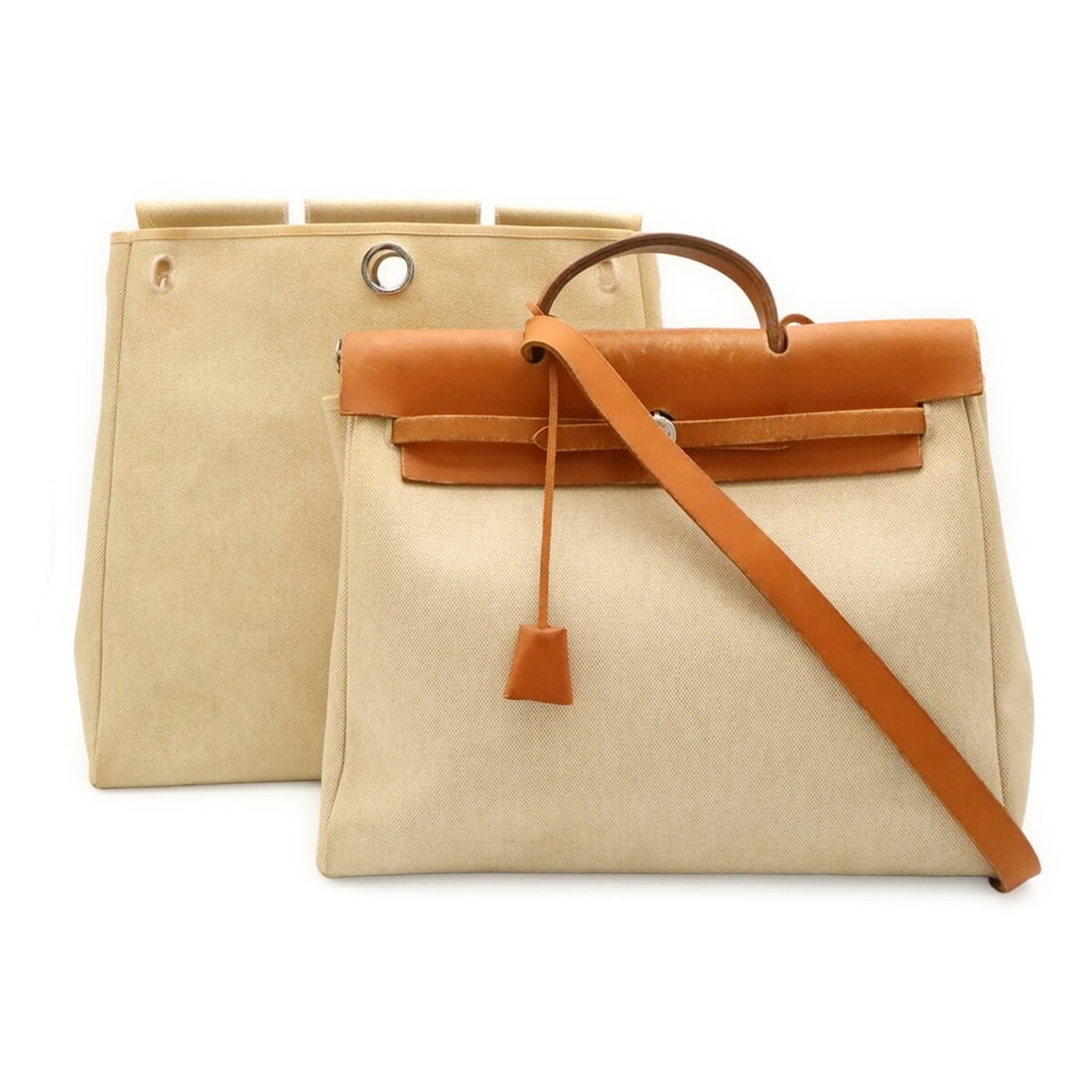 HERMES Herbag MM Handbag Shoulder Bag Toile H Leather Natural Brown ?C Stamp: --- Catalog ---Category: SizeSize (HxWxD): 35cm x 38cm x 13cm / 13.77'' x 14.96'' x 5.11''Category: DesignType: Handbag, Shoulder bagColor: Brown, NaturalGender: WomenMaterial: Toile H Category: Gener