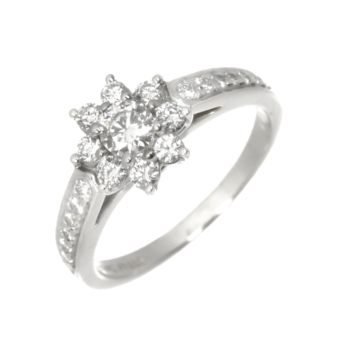 Tiffany & Co. Flora Ring, Diamond, Platinum, Flower Design, Diamond Ring: --- Catalog ---Category: SizeJP Size: 9.5US Size: 5Category: DesignType: Band ringGender: WomenMaterial: Platinum 950Category: GeneralBrand: Tiffany--- Item List ---Section: ConditionRanking: Rank SA 