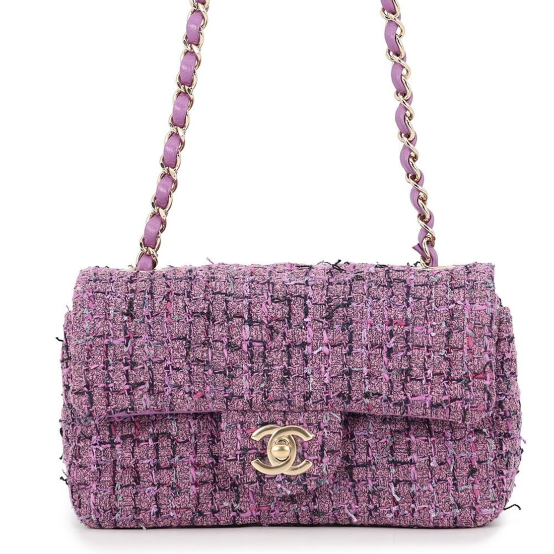 Chanel Chain Shoulder Bag, Coco Mark, Matelassé Tweed, A69900, CHANEL, Handbag, Women's, CHANEL: --- Catalog ---Category: SizeSize (HxWxD): 12cm x 20cm x 7cm / 4.72'' x 7.87'' x 2.75''Category: DesignType: Shoulder bagColor: Multi-color, PurpleGender: WomenMaterial: Tweed , Leather Category: Gene