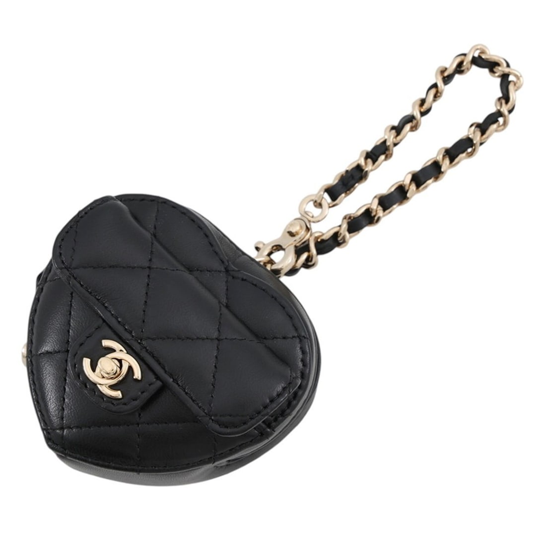 Chanel accessory bag charm, Matelassé heart mini lambskin AP4838, black. handbag pouch.: --- Catalog ---Category: SizeSize (HxWxD): 80.00mm x 85.00mm / 3.15'' x 3.35''Category: DesignType: Handbag charmColor: BlackGender: WomenMaterial: LeatherCategory: GeneralBrand: Chanel--- Item List -