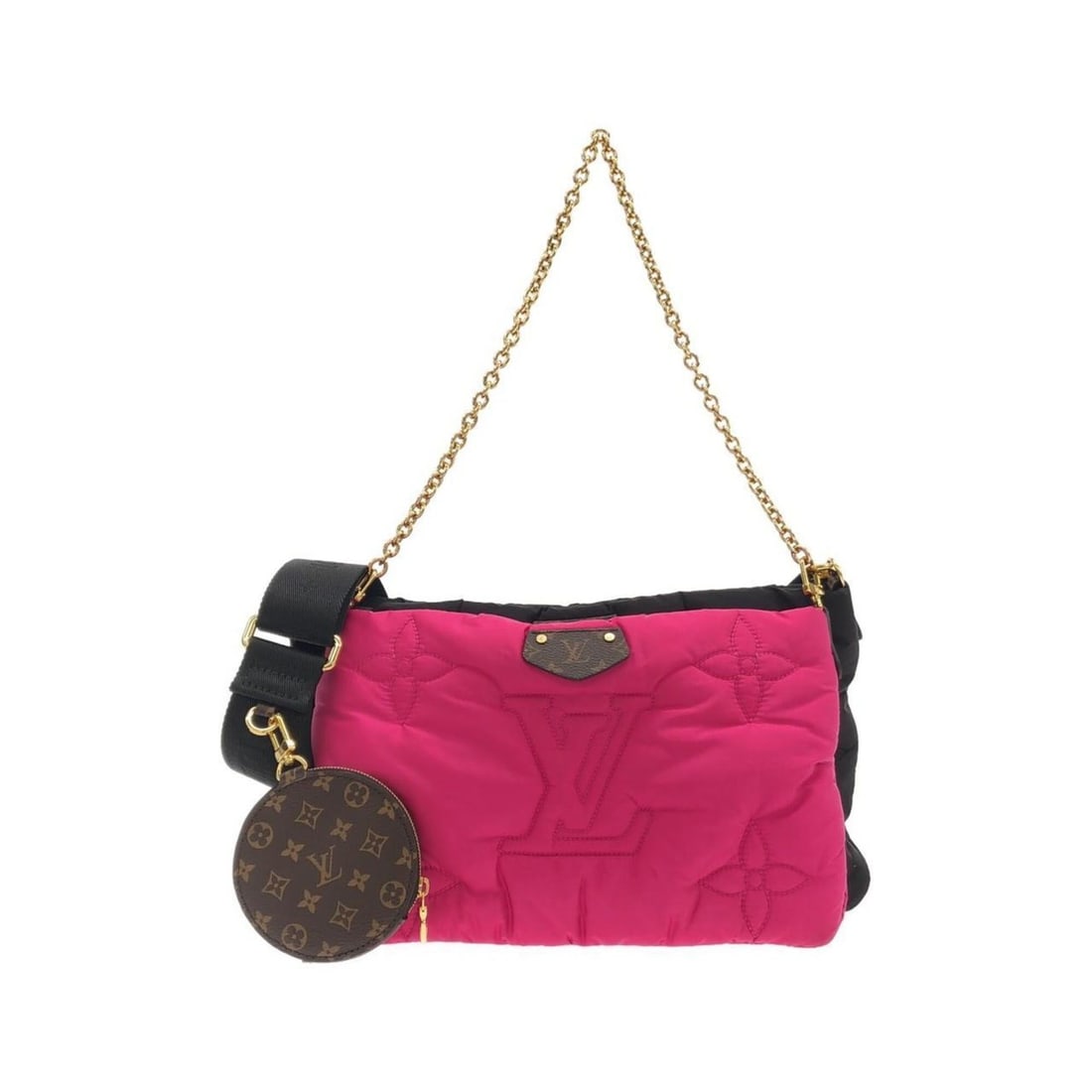 Louis Vuitton LV Pillow Maxi Multi Pochette Accessoires M58980 Shoulder Bag: --- Catalog ---Category: SizeSize (HxWxD): 21cm x 34cm x 5cm / 8.26'' x 13.38'' x 1.96''Category: DesignType: Pochette, Pouch, Shoulder bagColor: Black, FuchsiaGender: WomenMaterial: Nylon , Coated ca