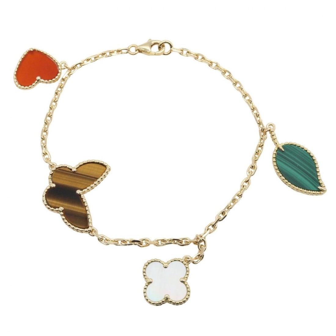 Van Cleef & Arpels Lucky Alhambra 4 Motif Bracelet - 18K Yellow Gold with Mother-of-Pearl,: --- Catalog ---Category: SizeLength: 17.5cm / 6.88''Category: DesignType: Charm braceletColor: Brown, Gold, Green, WhiteGender: WomenMaterial: Yellow gold (18K)Category: GeneralBrand: Van Cleef & Arpe