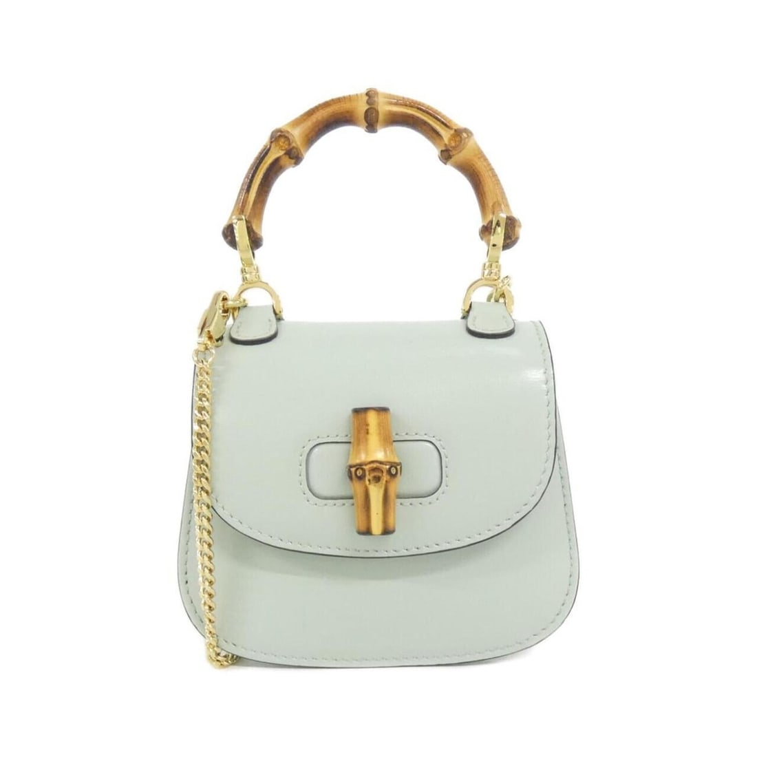 Gucci BAMBOO 1947 760246 1000Y Handbag: --- Catalog ---Category: SizeSize (HxWxD): 10cm x 12cm x 5cm / 3.93'' x 4.72'' x 1.96''Category: DesignType: HandbagColor: Pale greenGender: WomenMaterial: Leather Hardware Color: GoldCategory: Genera