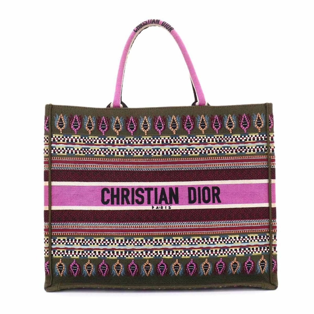 Christian Dior Book Tote Large Handbag, Canvas, Khaki, Multicolor Botanical Print: --- Catalog ---Category: SizeSize (HxWxD): 33cm x 41.5cm x 18cm / 12.99'' x 16.33'' x 7.08''Category: DesignType: Handbag, Tote bagColor: Khaki, Multi-colorGender: Women,MenMaterial: Canvas Category: 