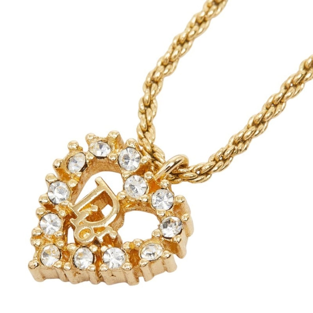 Christian Dior Dior CD Logo Heart Motif Necklace, Gold Plated Rhinestone, Women's.: --- Catalog ---Category: SizePendant Size: 12.8mm x 13mm / 0.5'' x 0.51''Neck Circumference: 44 cm / 17.32''Category: DesignColor: GoldGender: WomenMaterial: RhinestoneNecklace Type: NecklaceCategory: