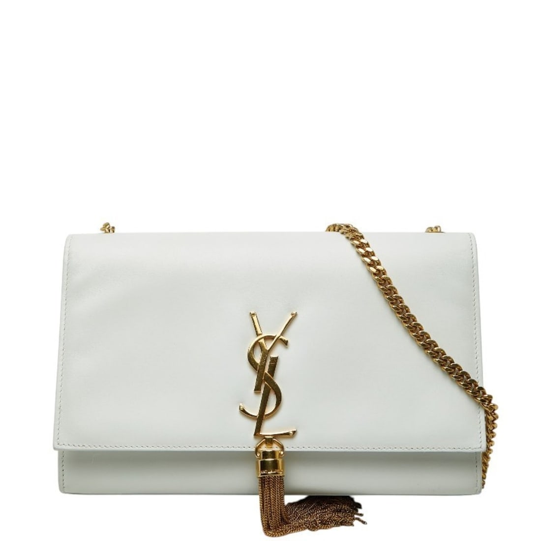 Saint Laurent YSL Logo Kate Crossbody Chain Shoulder Bag with Tassel 326078 White Leather Women's: --- Catalog ---Category: SizeSize (HxWxD): 25cm x 24cm x 5cm / 9.84'' x 9.44'' x 1.96''Category: DesignType: Shoulder bagColor: WhiteGender: WomenMaterial: Leather Category: GeneralMPN: 326078Brand: S