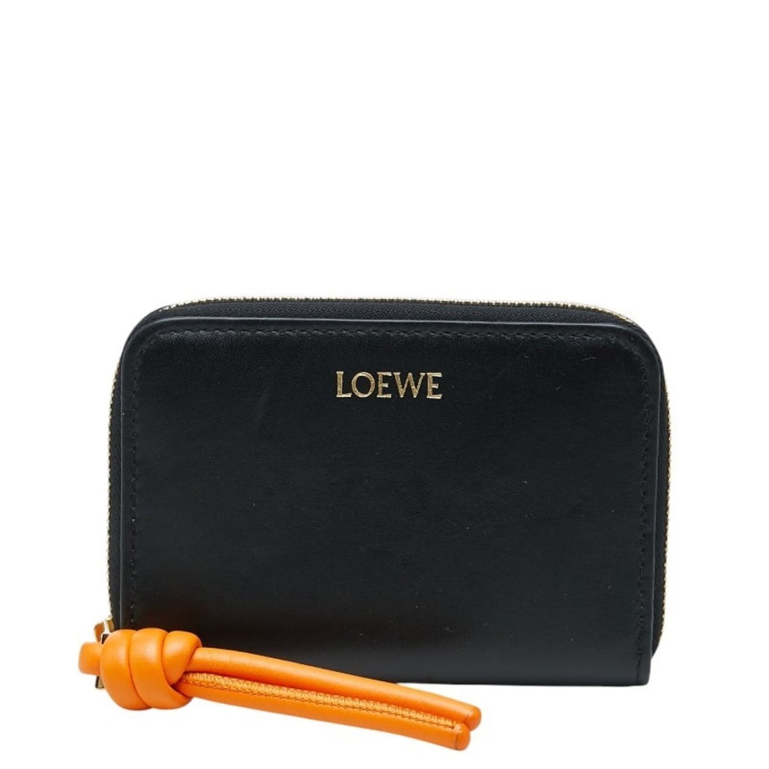 Loewe wallet/coin case, black and orange leather, women's.: --- Catalog ---Category: SizeSize (HxWxD): 7.3cm x 10.2cm x 1.5cm / 2.87'' x 4.01'' x 0.59''Category: DesignType: Coin purse/coin caseColor: Black, OrangeGender: WomenMaterial: Leather Category: Gener