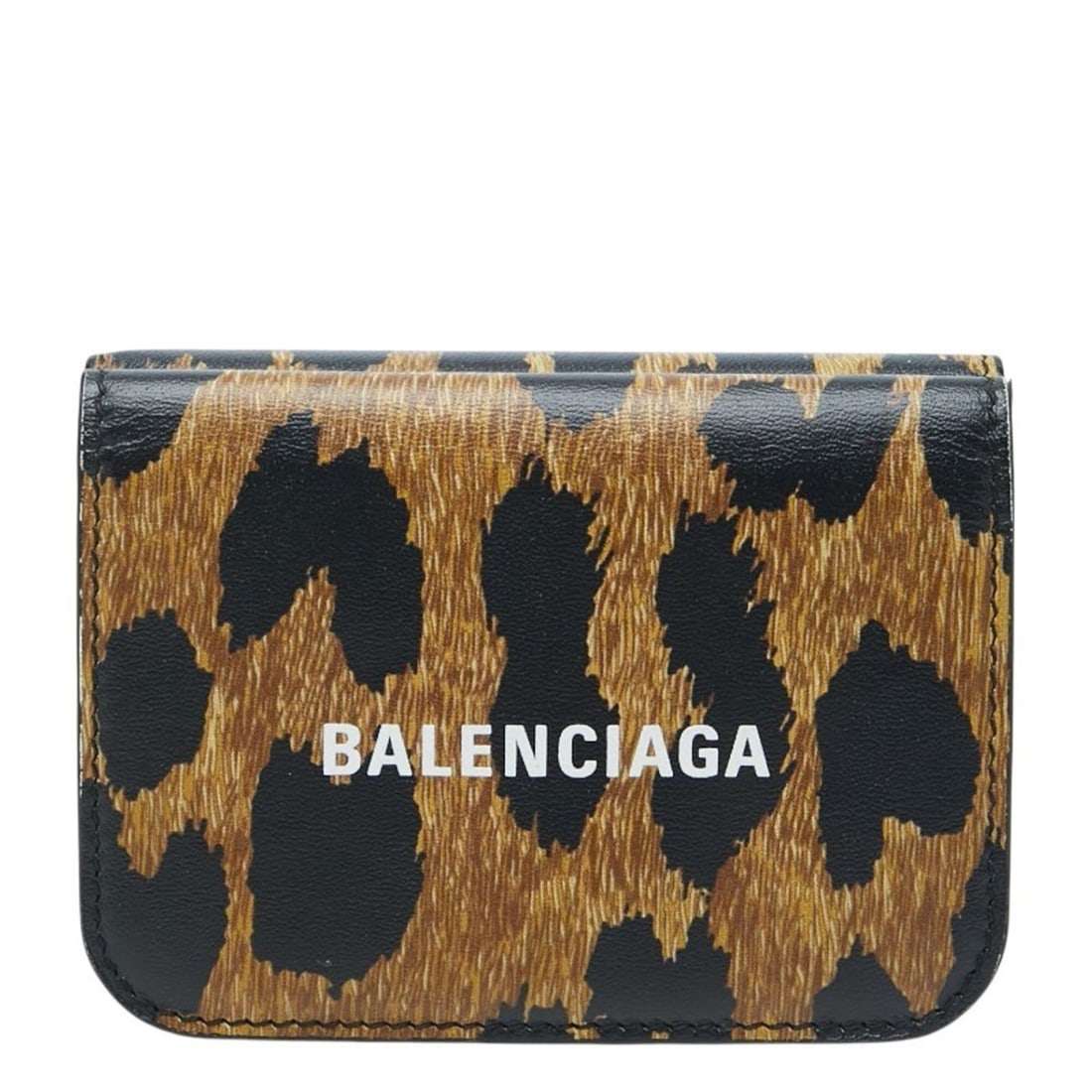 Balenciaga Leopard Tri-fold Wallet Compact 593813 Brown Black Leather Women's BALENCIAGA: --- Catalog ---Category: SizeSize (HxWxD): 7cm x 9.5cm x 2cm / 2.75'' x 3.74'' x 0.78''Category: DesignType: Wallet (tri-fold)Color: Black, BrownGender: WomenMaterial: Leather Category: GeneralMPN: 59