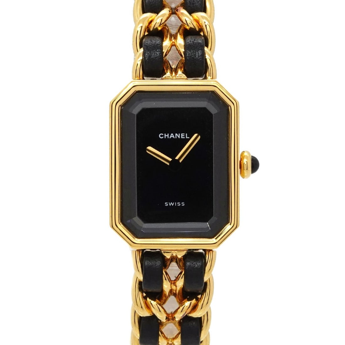 Chanel Premiere Large Size H0001 Women's Watch Black Gold Quartz: --- Catalog ---Category: SizeWrist Size: 16cm / 6.29''Case Diameter: 20mm / 0.79''Category: DesignType: WristwatchGender: WomenColor (Dial): BlackMaterial (Band): Gold plated, Leather, Stainless steel