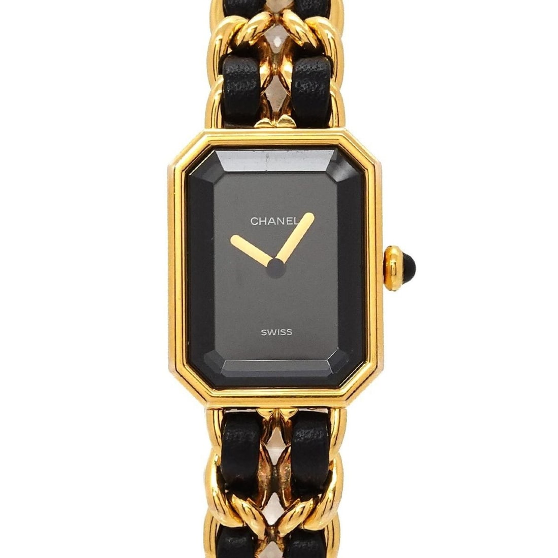 Chanel Premiere Large Size H0001 Women's Watch Black Gold Quartz: --- Catalog ---Category: SizeWrist Size: 16cm / 6.29''Case Diameter: 20mm / 0.79''Category: DesignType: WristwatchGender: WomenColor (Dial): BlackMaterial (Band): Gold plated, Leather, Stainless steel