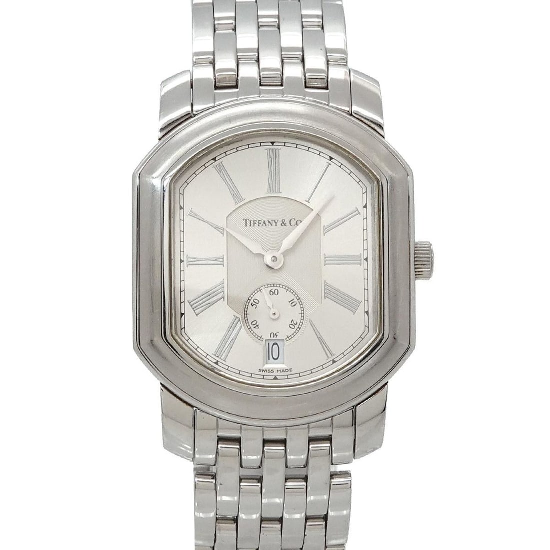 Tiffany & Co. Mark Coupe Men's Watch, Date, Silver, Small Seconds, Quartz Watch: --- Catalog ---Category: SizeWrist Size: 16.5cm / 6.49''Case Diameter: 32mm / 1.26''Category: DesignType: WristwatchGender: MenColor (Dial): SilverMaterial (Band): Stainless steelMaterial (Case): Stai