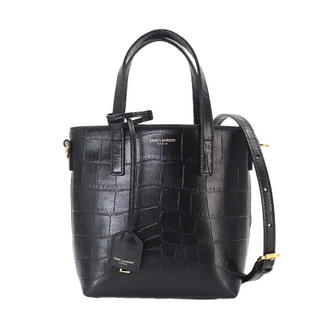 Saint Laurent Mini Toy 2-way Tote Shoulder Handbag Leather Black 712367 Gold Hardware Shopping: --- Catalog ---Category: SizeWeight: 190g / 6.7oz.Size (HxWxD): 17cm x 15cm x 7cm / 6.69'' x 5.9'' x 2.75''Strap Length: 98cm - 119cm / 38.58'' - 46.85''Handle Length: 24cm / 9.44''Category: DesignTyp