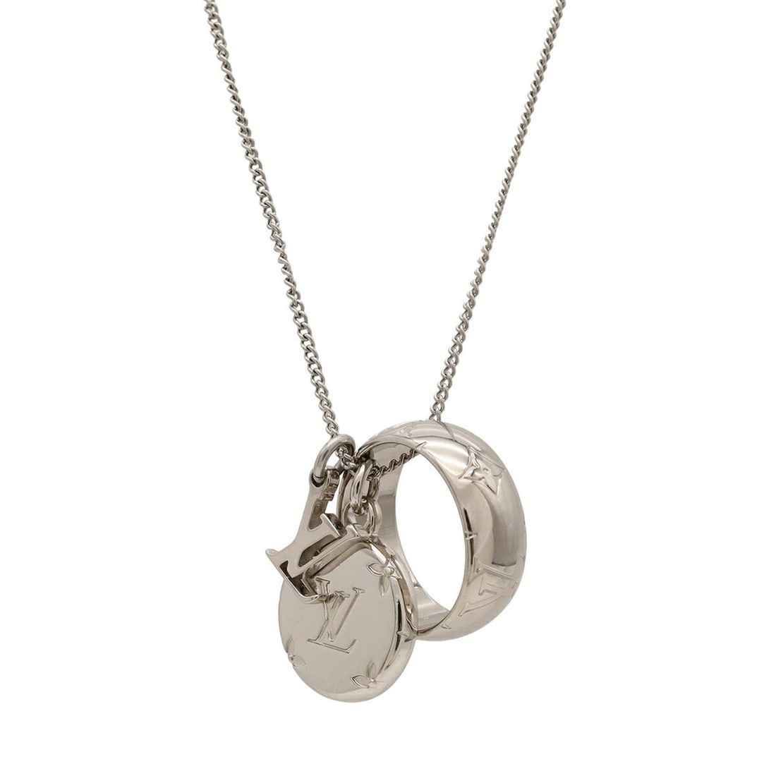 LOUIS VUITTON Louis Vuitton Monogram Ring Necklace Pendant Charm Silver M Size M62485 (1 of 15)