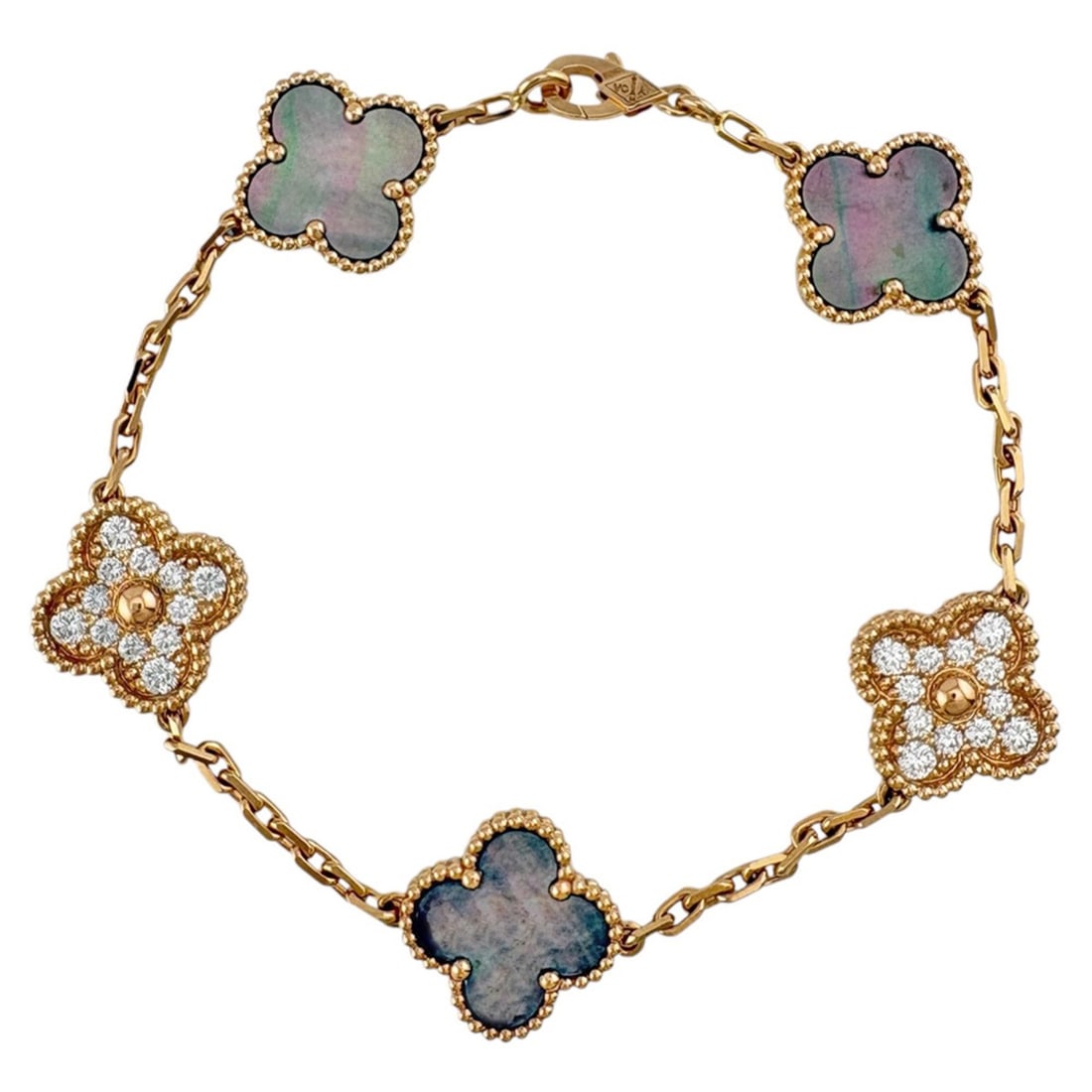 Van Cleef & Arpels Vintage Enhambra Bracelet, 18K Pink Gold, Diamonds, Mother-of-Pearl, Women's. (1 of 7)
