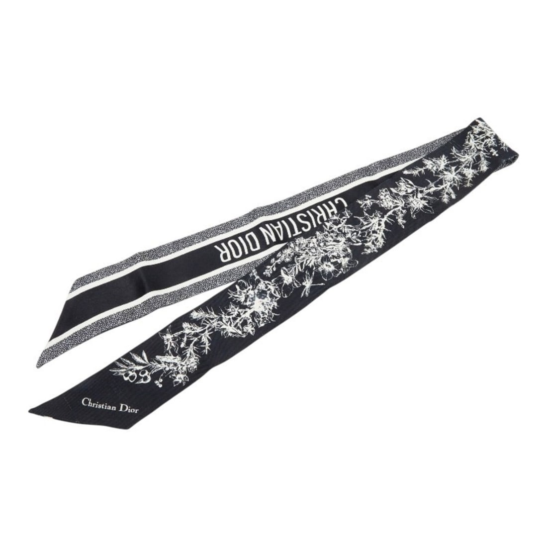 Christian Dior Dior Toile de Jouy Flower Mitzah Scarf Muffler Twilly Black White Silk Women's: --- Catalog ---Category: SizeSize (LxW): 1.2m x 6cm / 47.44'' x 2.36''Category: DesignType: ScarfColor: Black, WhiteGender: WomenMaterial: Silk Category: GeneralBrand: Christian Dior--- Item List ---S