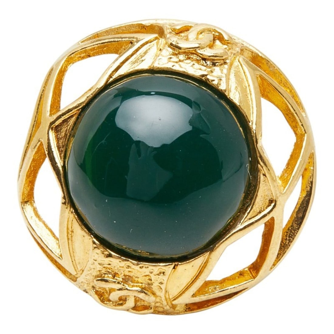 Chanel Coco Mark Gripoix Vintage Round Single Earring, Green Gold Plated Glass, Women's CHANEL: --- Catalog ---Category: SizeSize (HxWxD): 25.10mm x 25.20mm / 0.99'' x 0.99''Category: DesignType: Clip earringsColor: Gold, GreenGender: WomenMaterial: Glass, Gold platingSingle earring: YesCategory