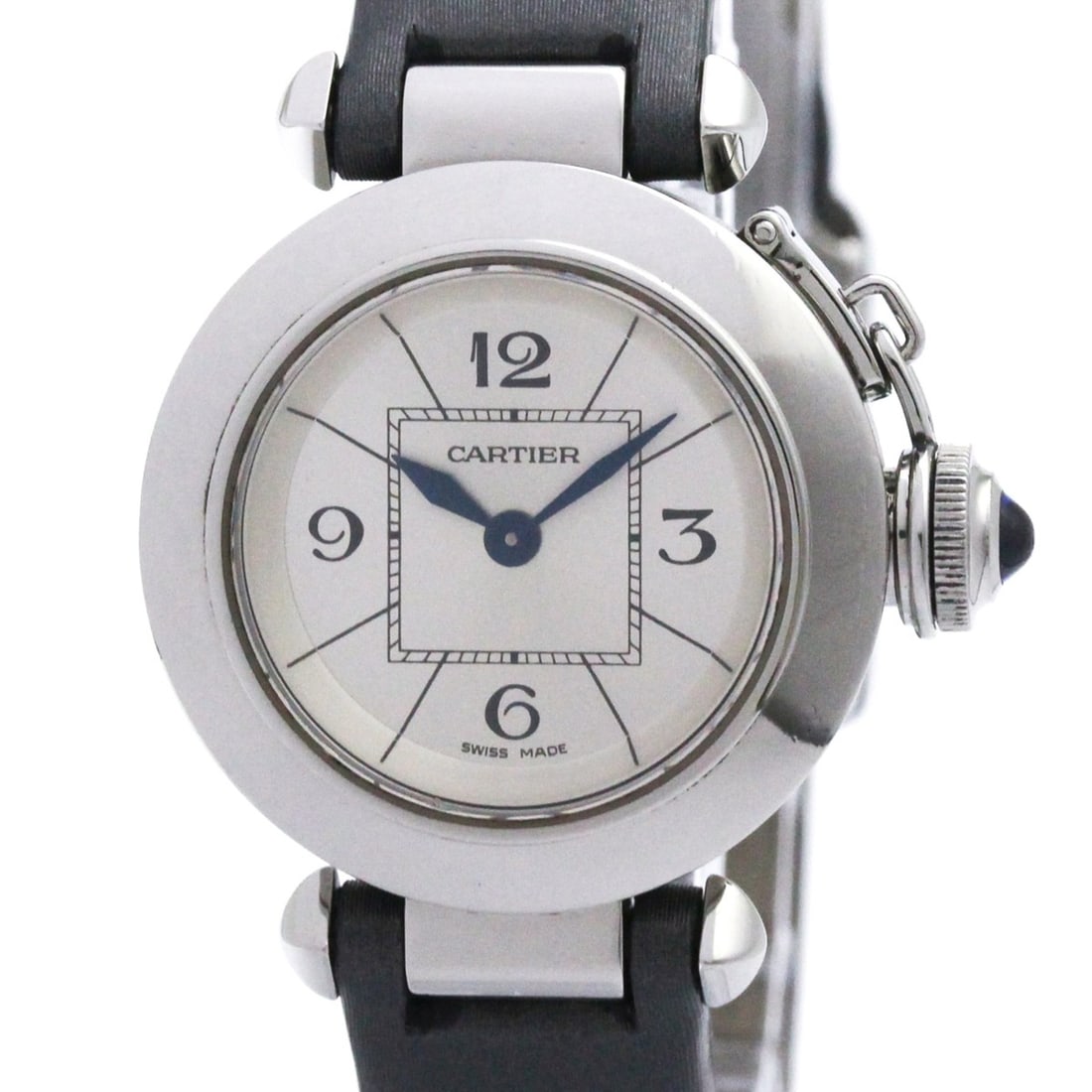 CARTIER Miss Pasha Steel Leather Quartz Ladies Watch W3140025 Polished: --- Catalog ---Category: SizeCase Diameter: 27mm / 1.06''Category: DesignType: WristwatchStyle: Dress/FormalGender: WomenColor (Dial): SilverMaterial (Band): LeatherMaterial (Case): Stainless