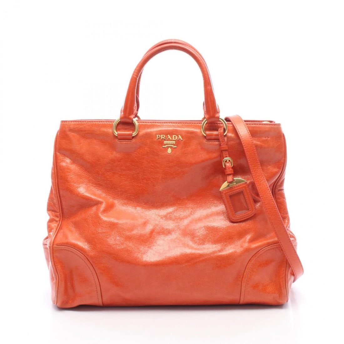 Prada PRADA Metal Logo 2-Way Tote Bag Handbag Leather Women's Orange (1 of 9)