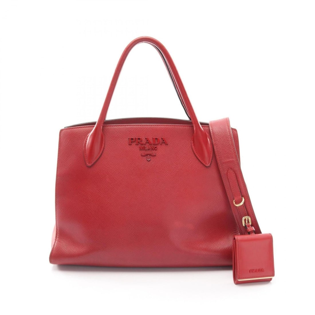 Prada SAFFIANO CUIR C Monochrome 2-Way Handbag, Saffiano Leather, Women's, Red, 1BA155: --- Catalog ---Category: SizeSize (HxWxD): 22cm x 33cm x 15cm / 8.66'' x 12.99'' x 5.9''Category: DesignType: HandbagColor: Red colorGender: WomenMaterial: Leather Leather/Fur Type: Saffiano leatherCa