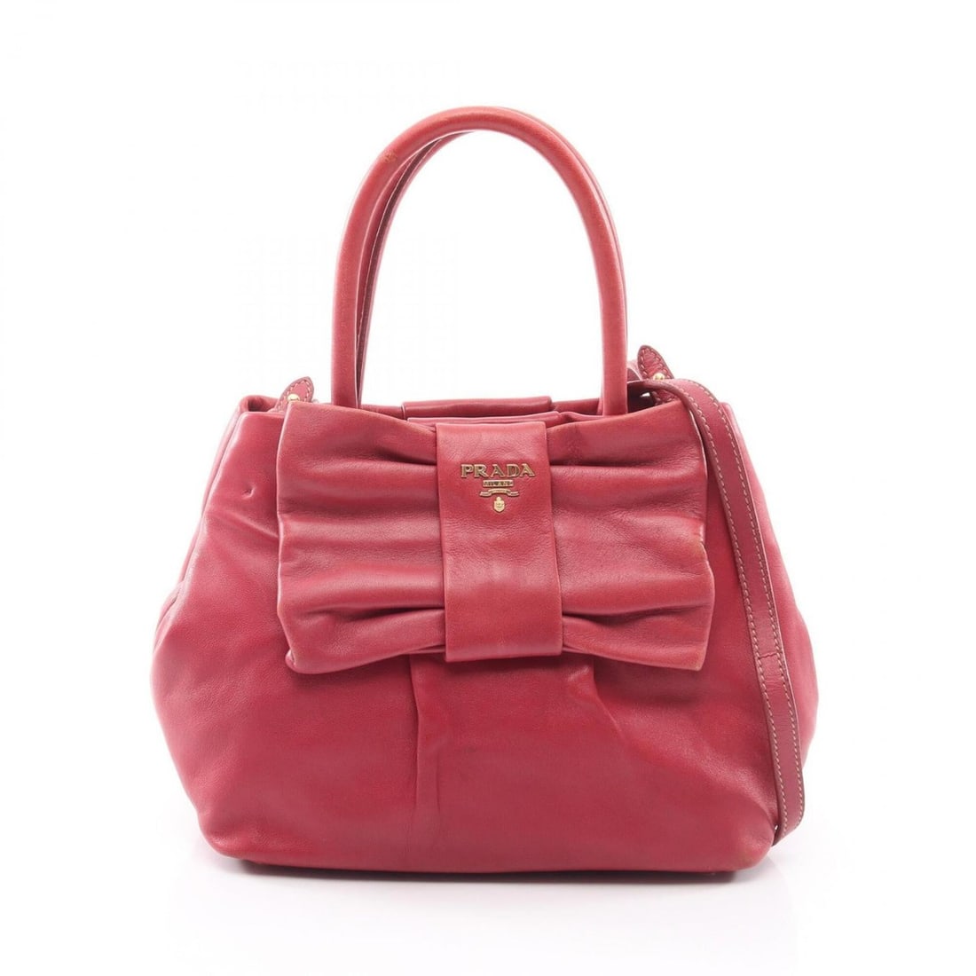 Prada NAPPA FIOCCO 2-Way Handbag, Leather, Women's, Red (BN1604): --- Catalog ---Category: SizeSize (HxWxD): 18cm x 21.5cm x 12.5cm / 7.08'' x 8.46'' x 4.92''Category: DesignType: HandbagColor: Red colorGender: WomenMaterial: Leather Category: GeneralMPN: BN1604Bran