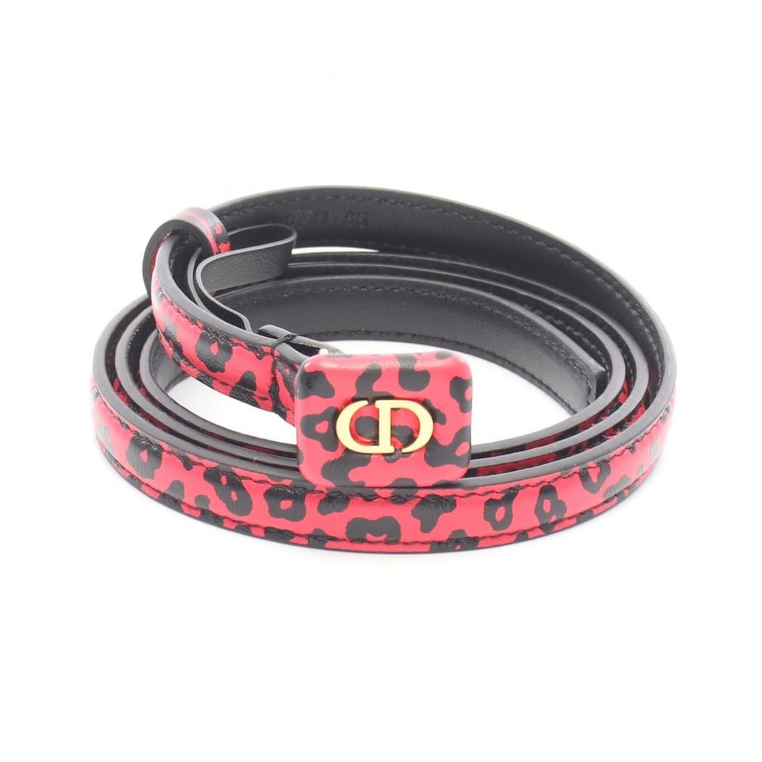 Christian Dior Dior CD Logo Leopard Print Mini Leather Belt for Women (Red/Black): --- Catalog ---Category: SizeLength: 78cm - 88cm / 30.7'' - 34.64''Category: DesignType: Standard beltColor: Black, Red colorGender: WomenMaterial (Strap): Leather Category: GeneralBrand: Christian Di