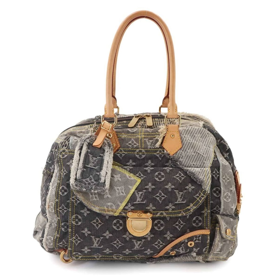 Louis Vuitton Monogram Denim Patchwork Bowly Handbag, Black, M95377 (1 of 14)