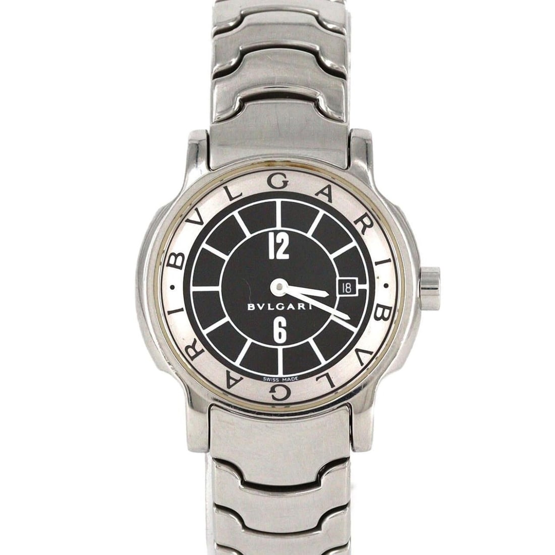 Bulgari Solotempo ST29S ST29BSSD Stainless Steel Quartz Watch: --- Catalog ---Category: SizeWrist Size: 16cm / 6.29''Case Diameter: 29mm / 1.14''Category: DesignType: WristwatchGender: WomenColor (Dial): BlackMaterial (Band): Stainless steelMaterial (Case): Stain