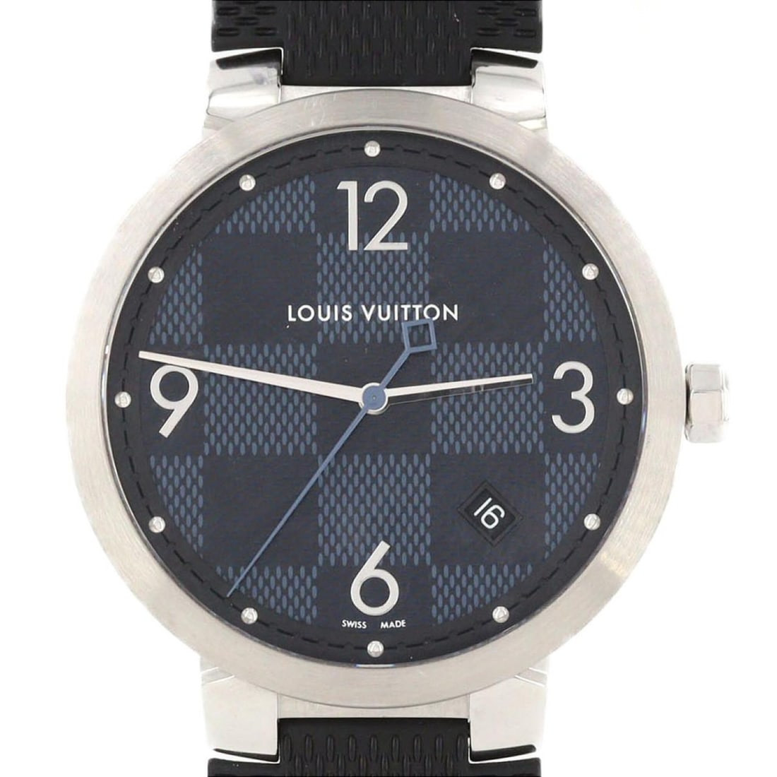 Louis Vuitton Tambour Slim Damier QA026 SS Quartz Watch: --- Catalog ---Category: SizeCase Diameter: 39mm / 1.54''Category: DesignType: WristwatchGender: MenColor (Dial): BlackMaterial (Band): RubberMaterial (Case): Stainless steelCategory: GeneralMPN: QA02