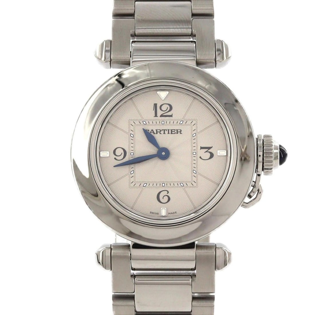 Cartier Pasha de WSPA0021 SS Quartz Watch: --- Catalog ---Category: SizeWrist Size: 15.5cm / 6.1''Case Diameter: 30mm / 1.18''Category: DesignType: WristwatchGender: WomenColor (Dial): SilverMaterial (Band): Stainless steelMaterial (Case):